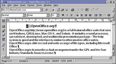 Screen capture of the OpenOffice.org interface