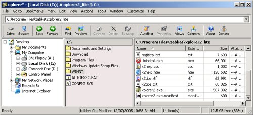 Screen capture of the xplorer2 interface