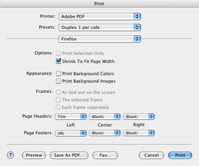 Image of the Firefox Print dialog box